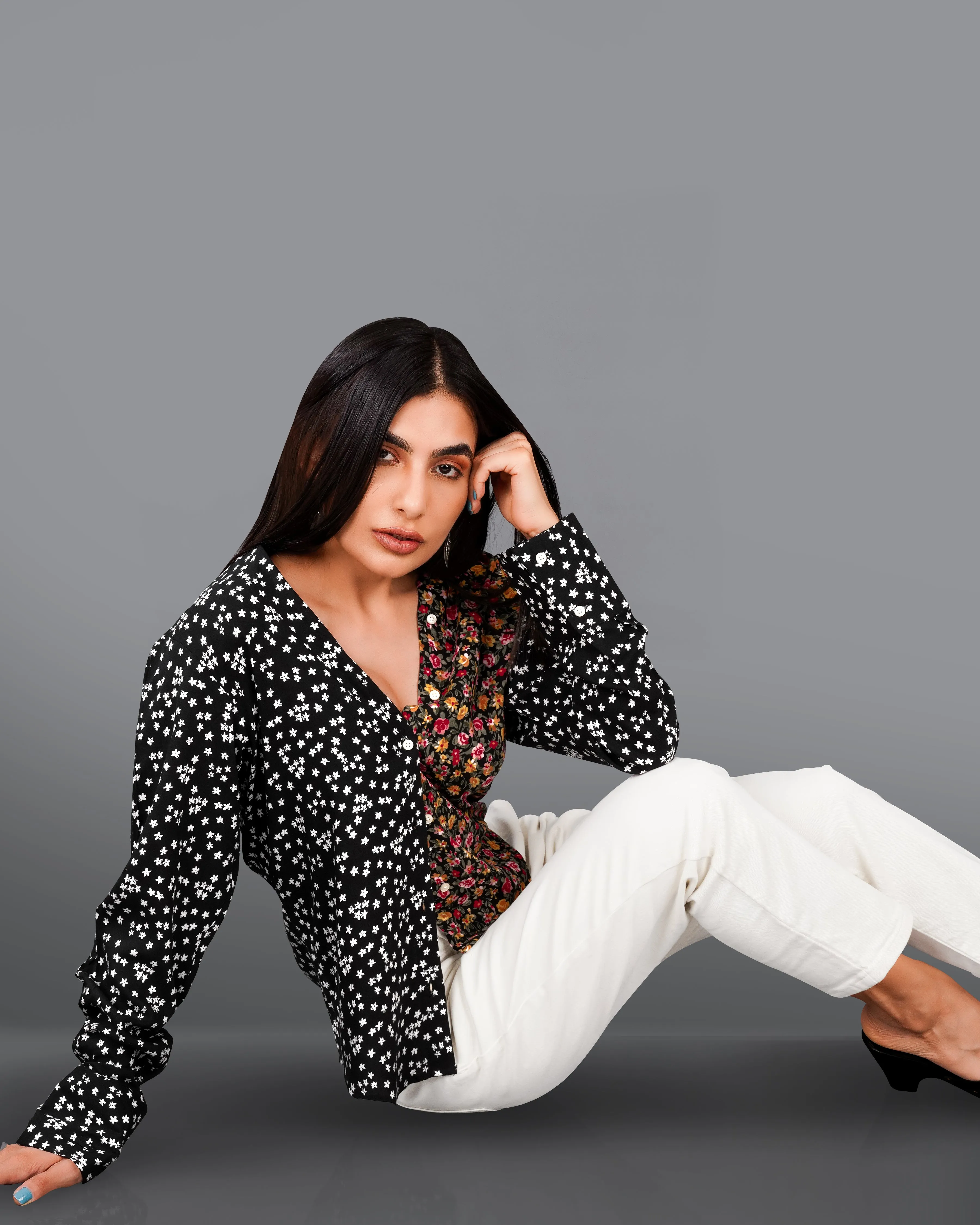 Jade Black Ditsy Printed Premium Cotton Shirt sold by French Crown product image thumbnail 4