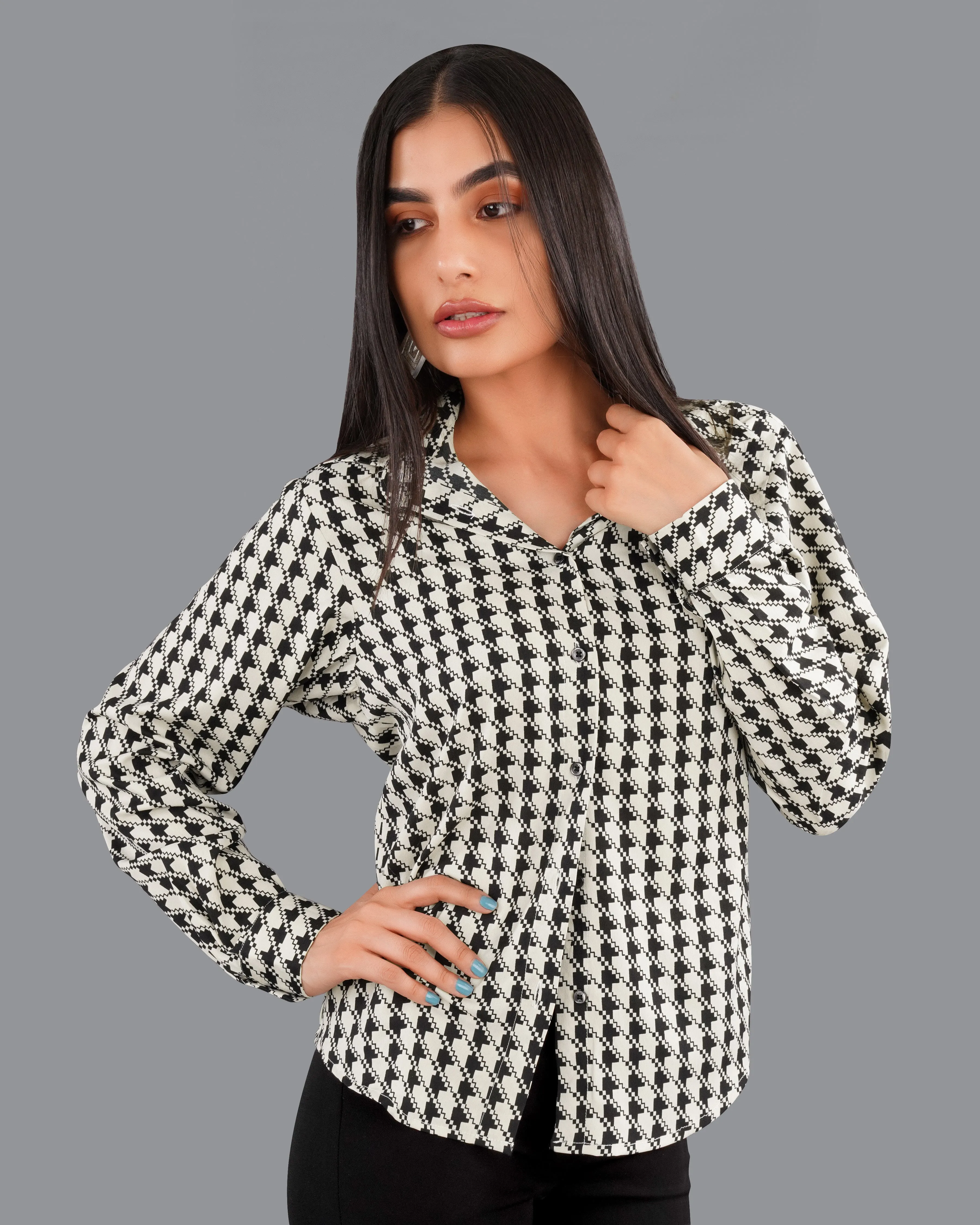 Mercury Cream and Black Houndstooth Premium Tencel Shirt sold by French Crown product image thumbnail 4