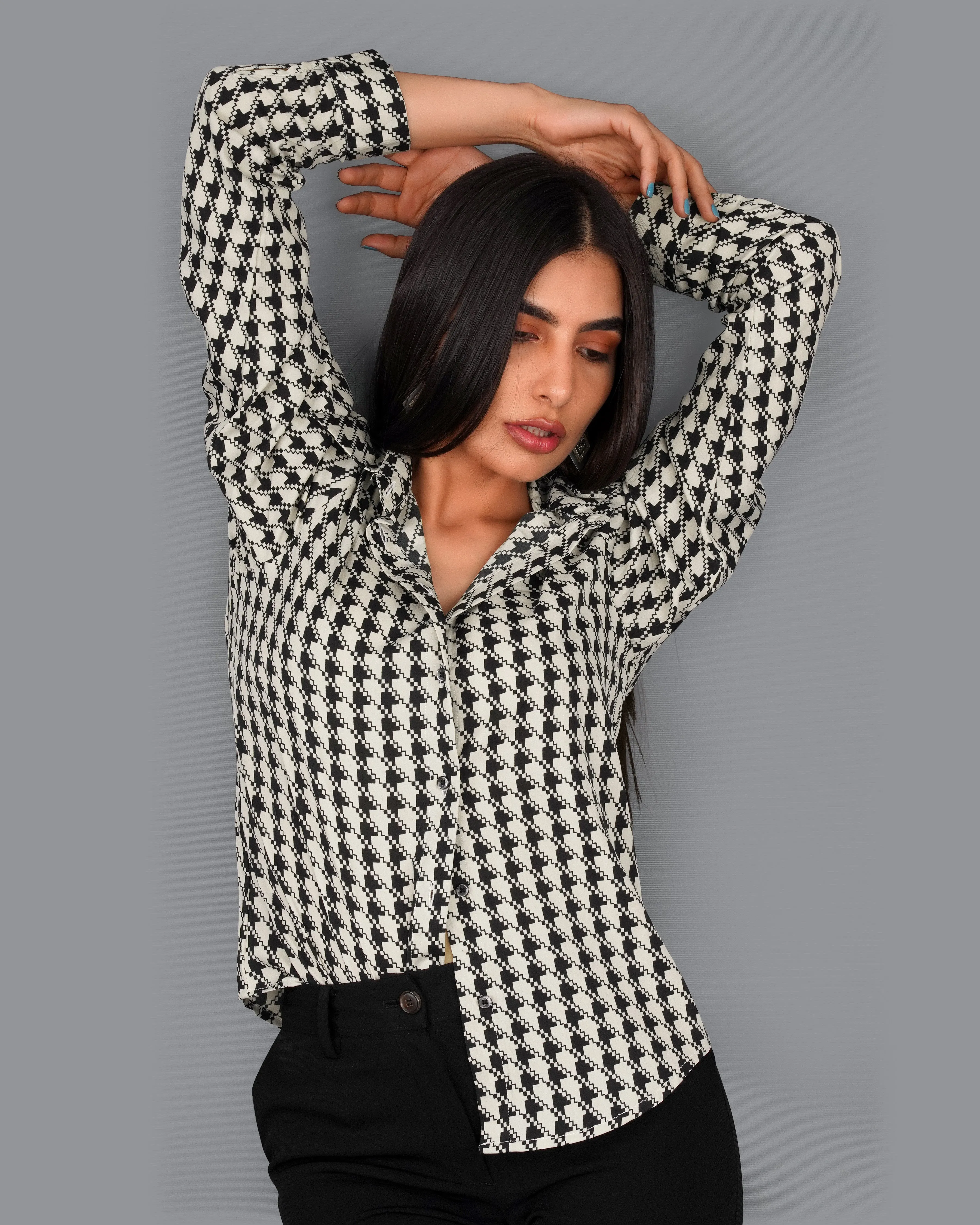 Mercury Cream and Black Houndstooth Premium Tencel Shirt sold by French Crown product image thumbnail 2