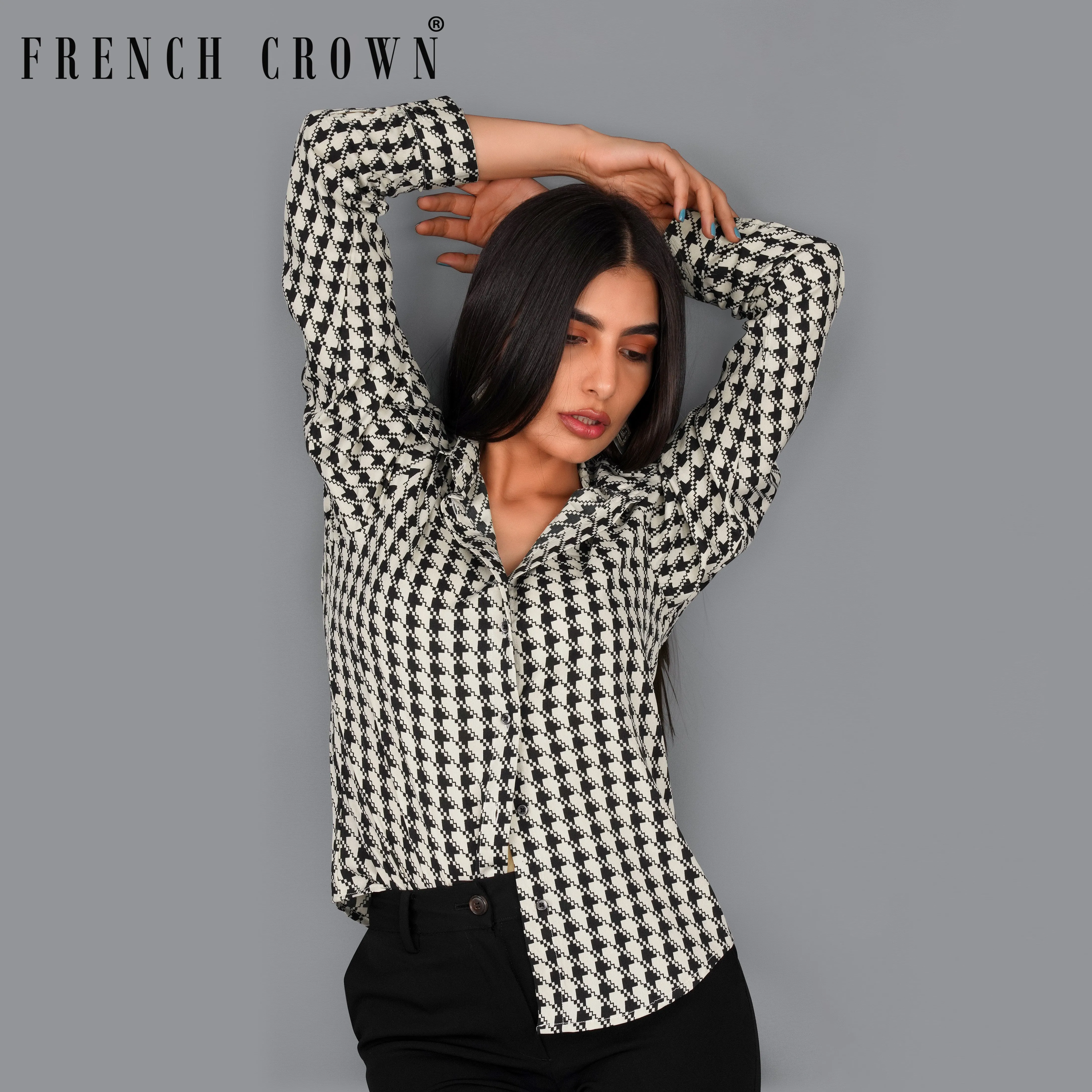 Mercury Cream and Black Houndstooth Premium Tencel Shirt sold by French Crown