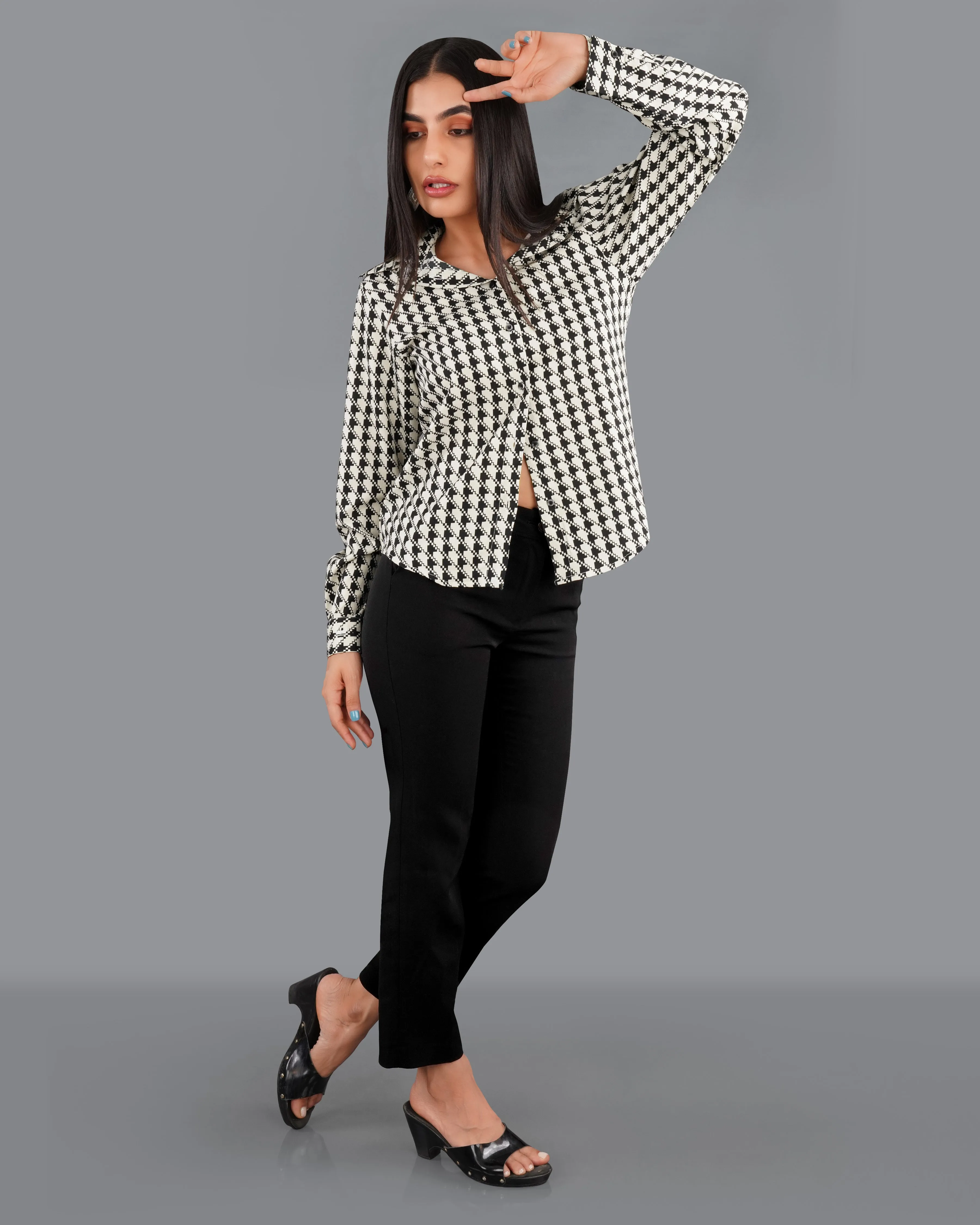 Mercury Cream and Black Houndstooth Premium Tencel Shirt sold by French Crown product image thumbnail 3