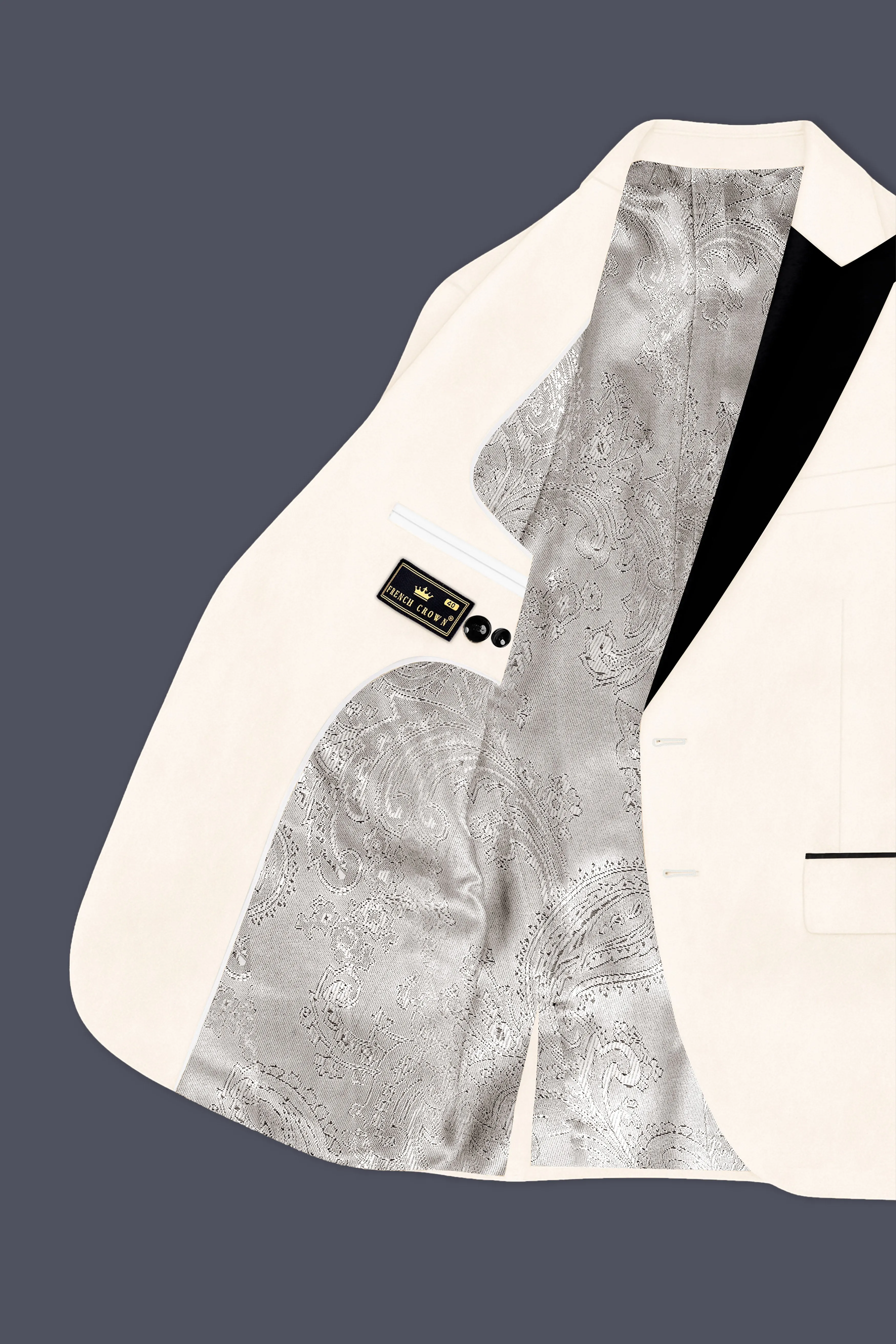 Bright White Single Breasted Premium Velvet Designer Blazer sold by French Crown product image thumbnail 5