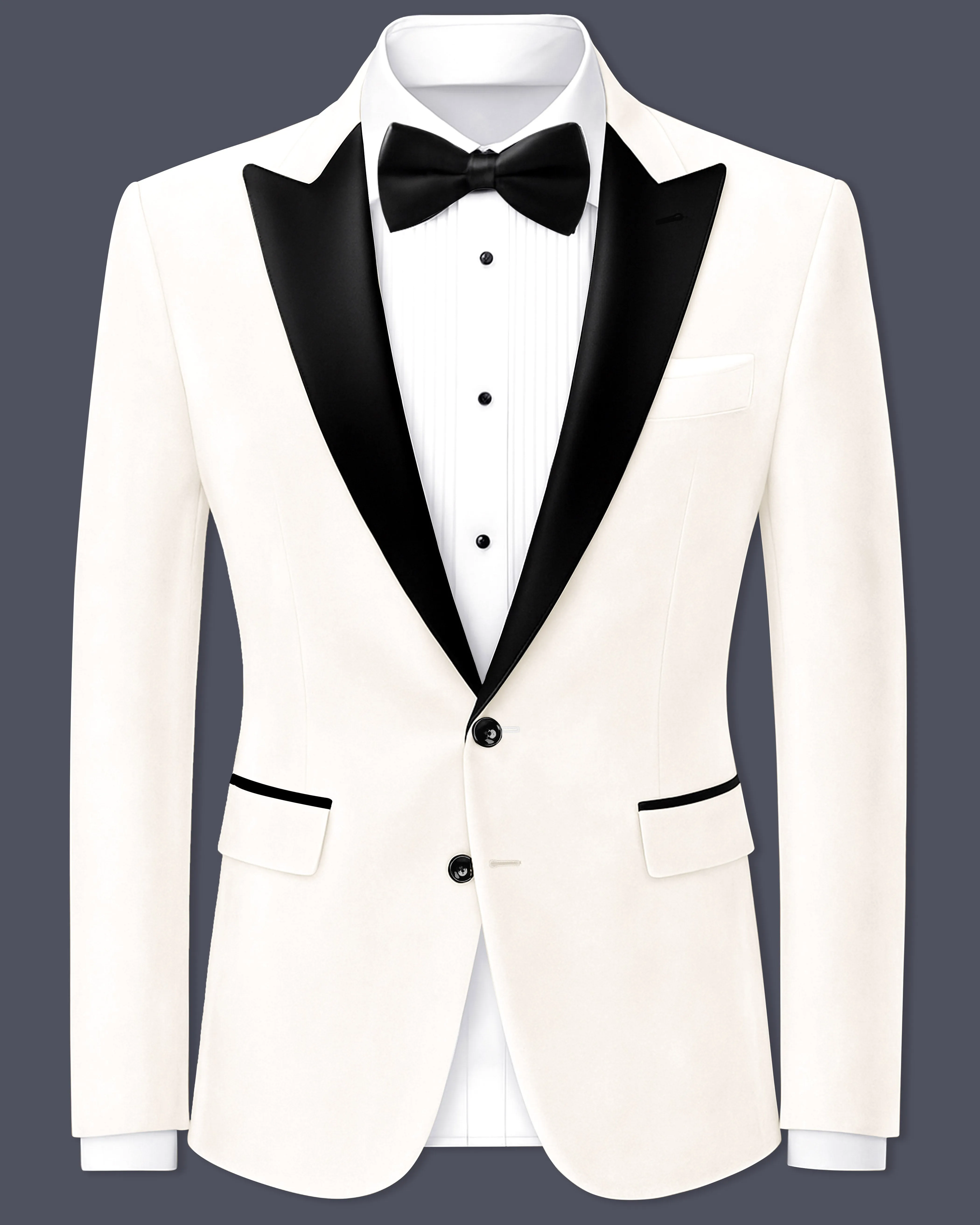 Bright White Single Breasted Premium Velvet Designer Blazer sold by French Crown