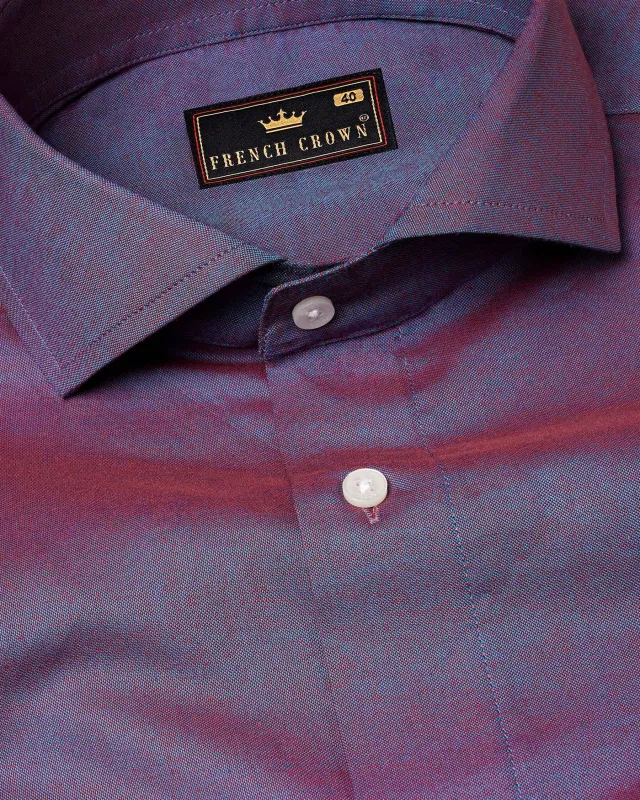 Antique Fuchsia Purple and Twilight Blue Two Tone Chambray Textured Premium Cotton Shirt sold by French Crown