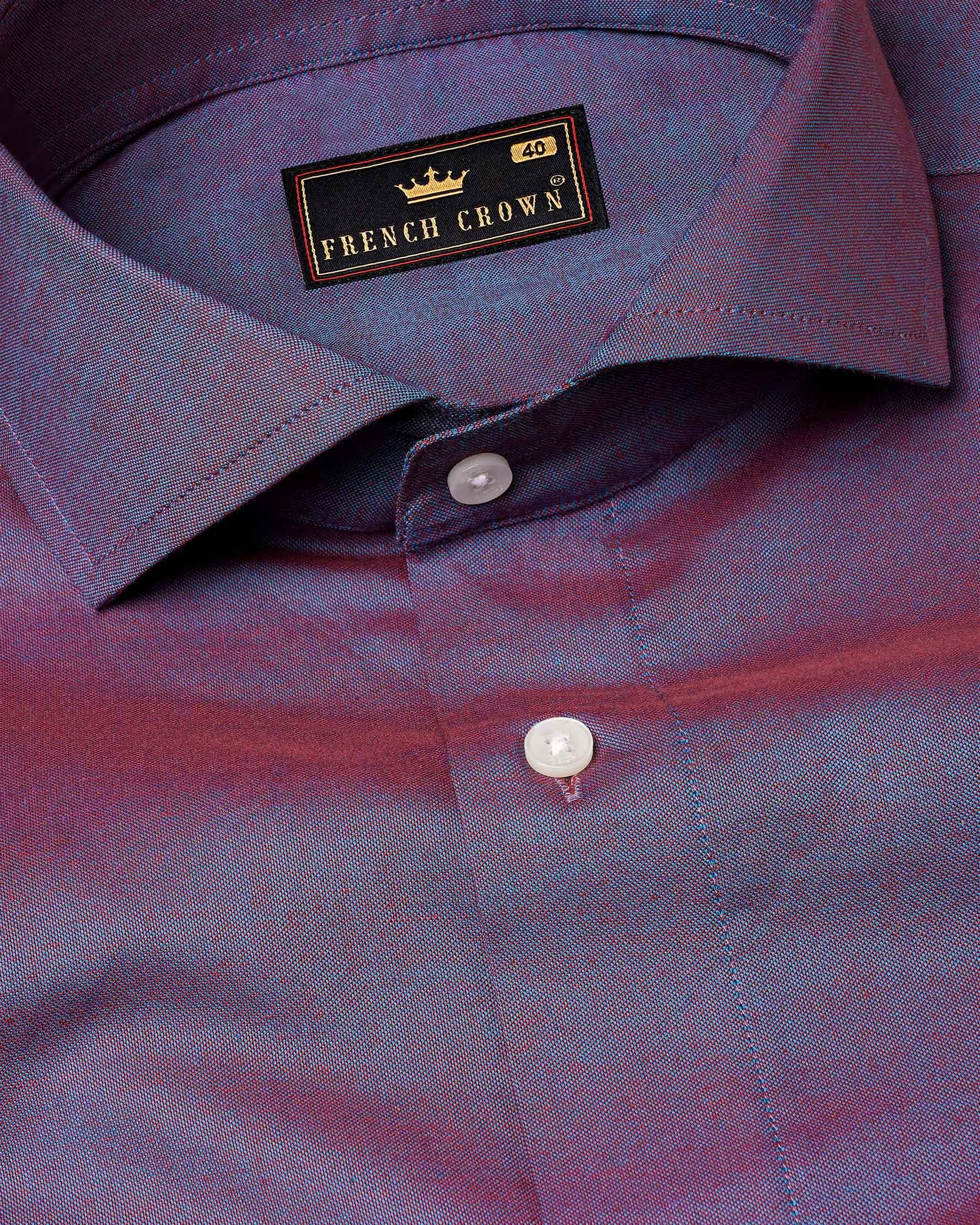 Antique Fuchsia Purple and Twilight Blue Two Tone Chambray Textured Premium Cotton Shirt sold by French Crown