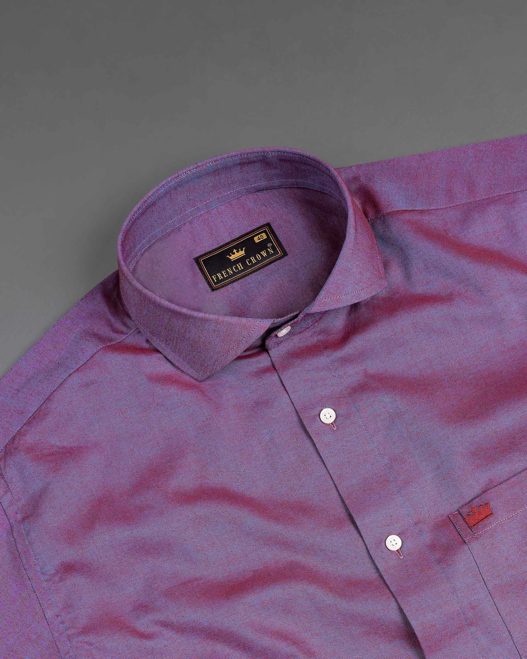 Antique Fuchsia Purple and Twilight Blue Two Tone Chambray Textured Premium Cotton Shirt sold by French Crown product image thumbnail 4