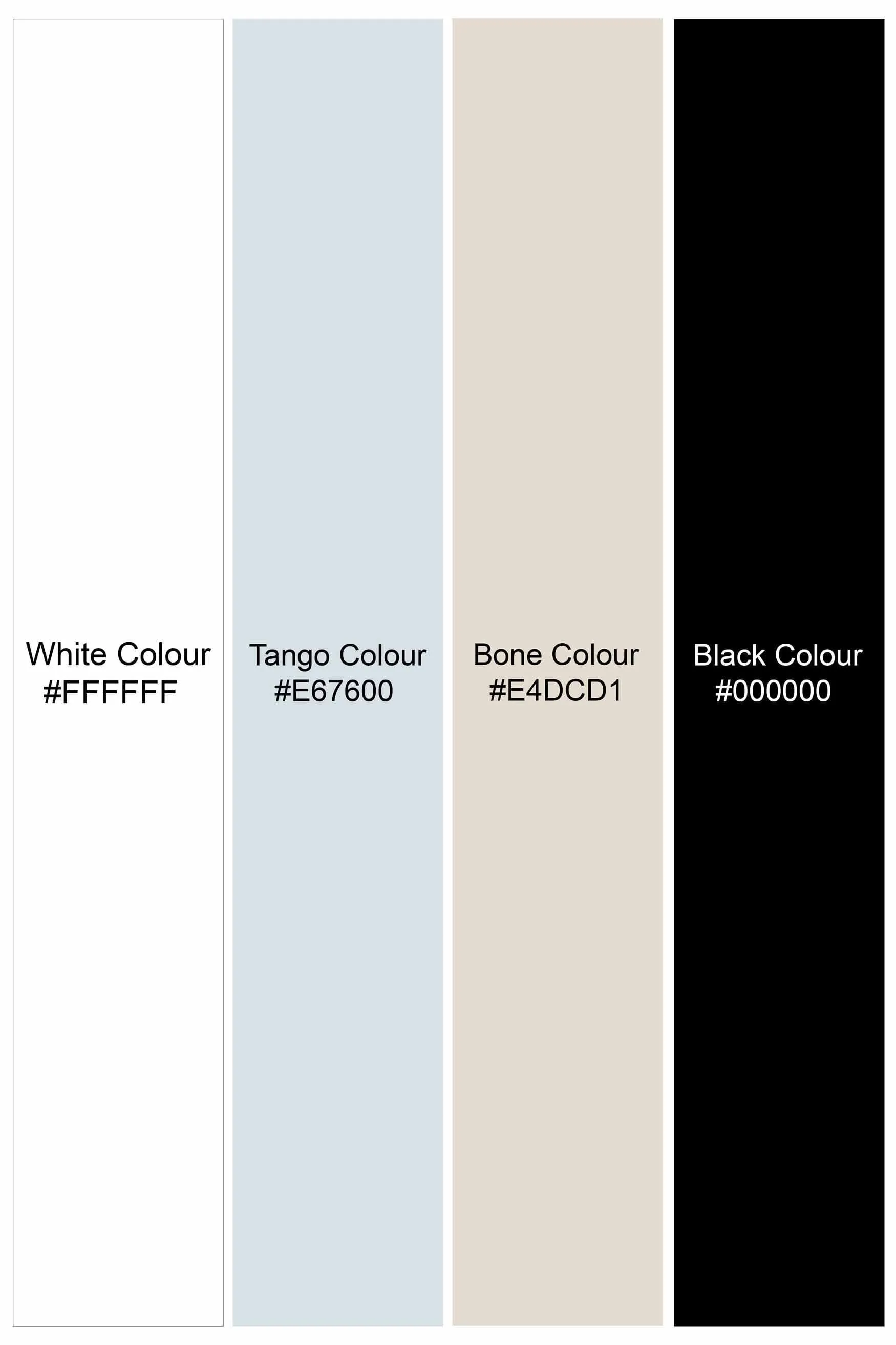 Bright White with Tango Gray and Bone Brown Printed Subtle Sheen Super Soft Premium Cotton Designer Shirt sold by French Crown product image thumbnail 5