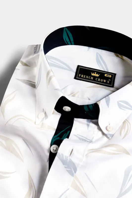 Bright White with Tango Gray and Bone Brown Printed Subtle Sheen Super Soft Premium Cotton Designer Shirt sold by French Crown