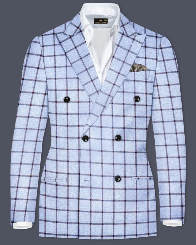 Mistrel-Spun Pearl Blue Windows Wool Rich Double Breasted Blazer sold by French Crown