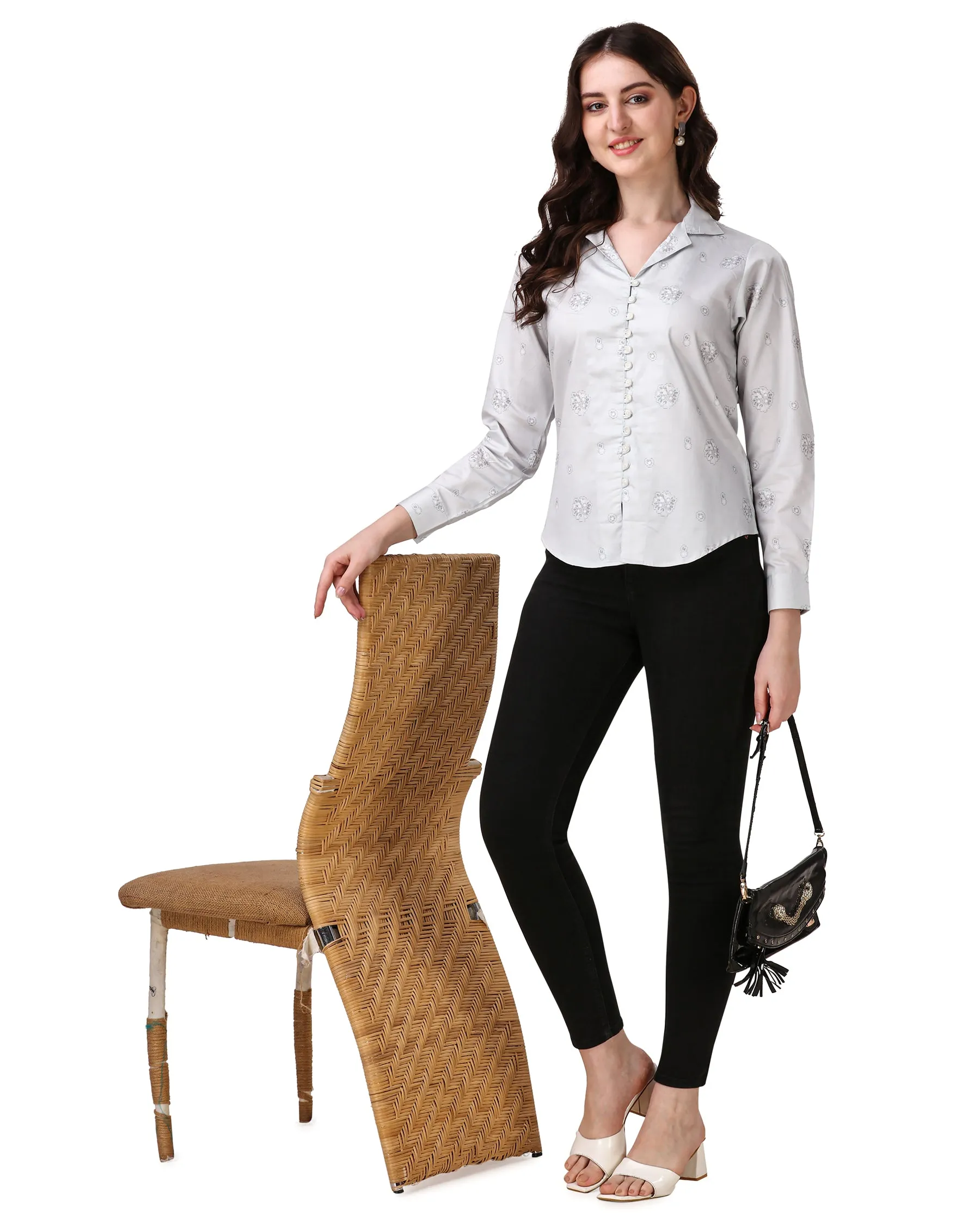 Timberwolf Gray with Printed Super Soft Premium Cotton Women’s Shirt sold by French Crown product image thumbnail 5