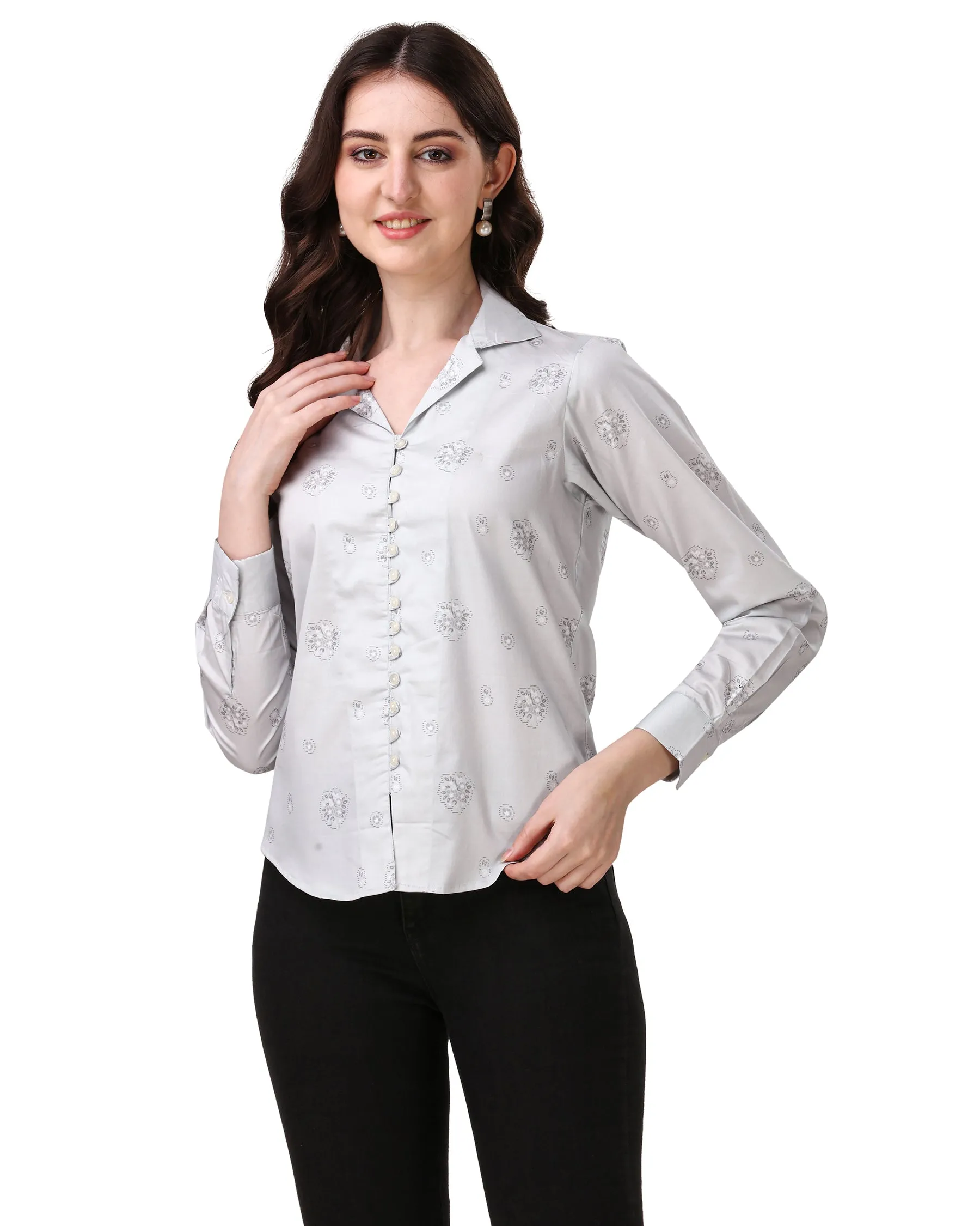 Timberwolf Gray with Printed Super Soft Premium Cotton Women’s Shirt sold by French Crown product image thumbnail 2