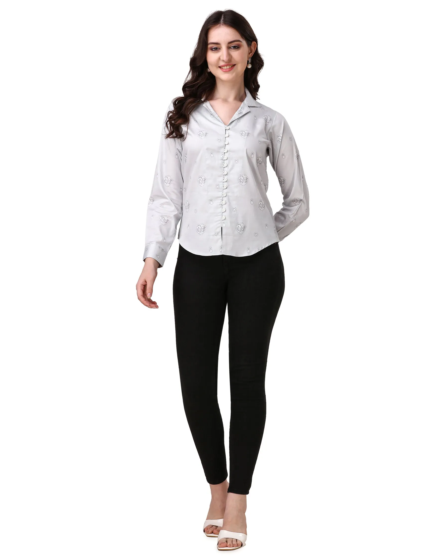 Timberwolf Gray with Printed Super Soft Premium Cotton Women’s Shirt sold by French Crown product image thumbnail 4