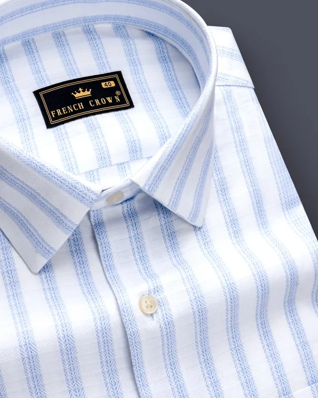 Sailors-Tropical Blue And Bright White Stripes Dobby Textured Premium Giza Cotton Dress Shirt made by French Crown