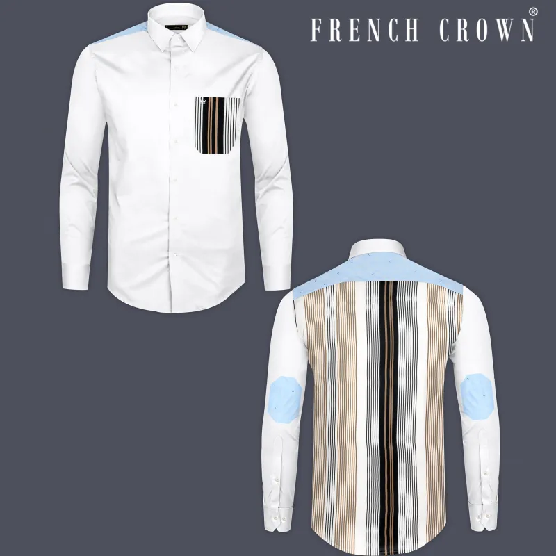 Bright White Striped Back Super Soft Premium Cotton Designer Shirt sold by French Crown