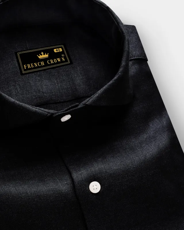 Eclipse Black-Jade Solid Luxurious Linen Dress Shirt sold by French Crown