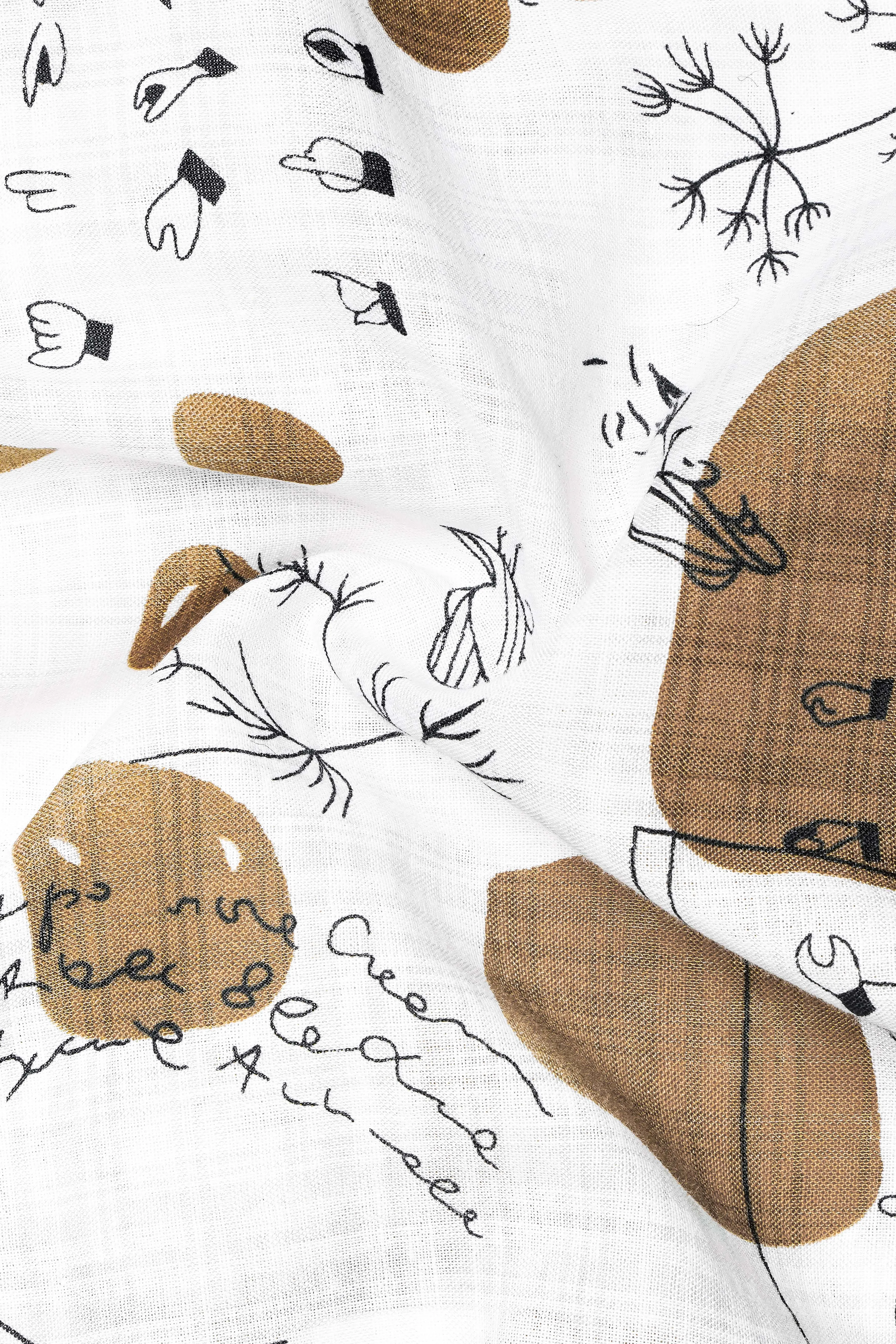 Vintage-Bright White and Muesli Brown Doodle Printed Lightweight Premium Cotton Casual Shirt sold by French Crown product image thumbnail 3