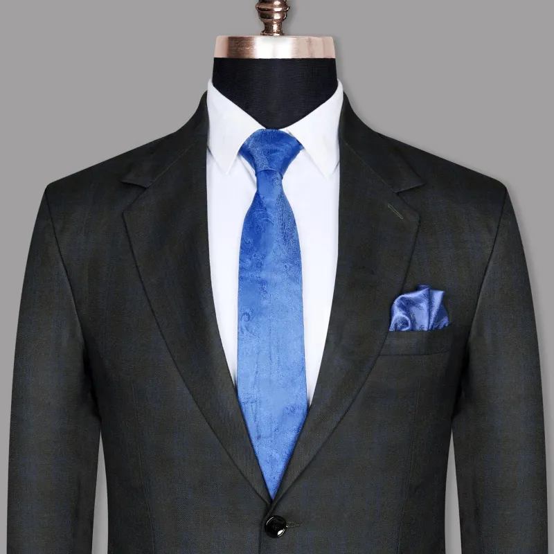 Charcoal with Blue windowpane Wool Blend Blazer sold by French Crown