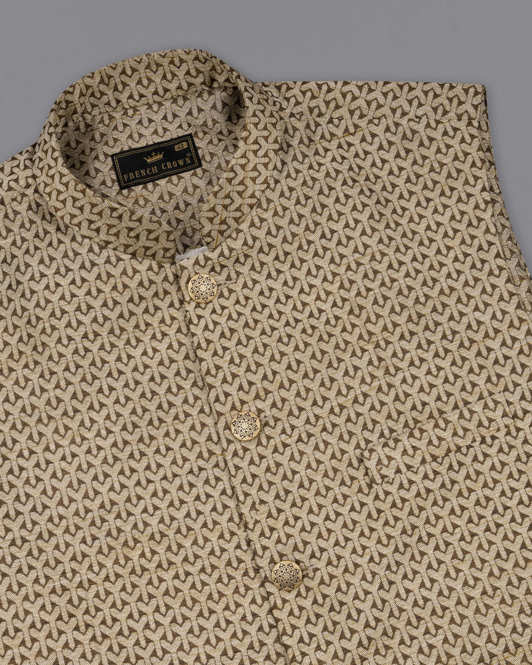 Shingle Fawn Brown and Sapling Beige Textured Nehru Jacket sold by French Crown product image thumbnail 4