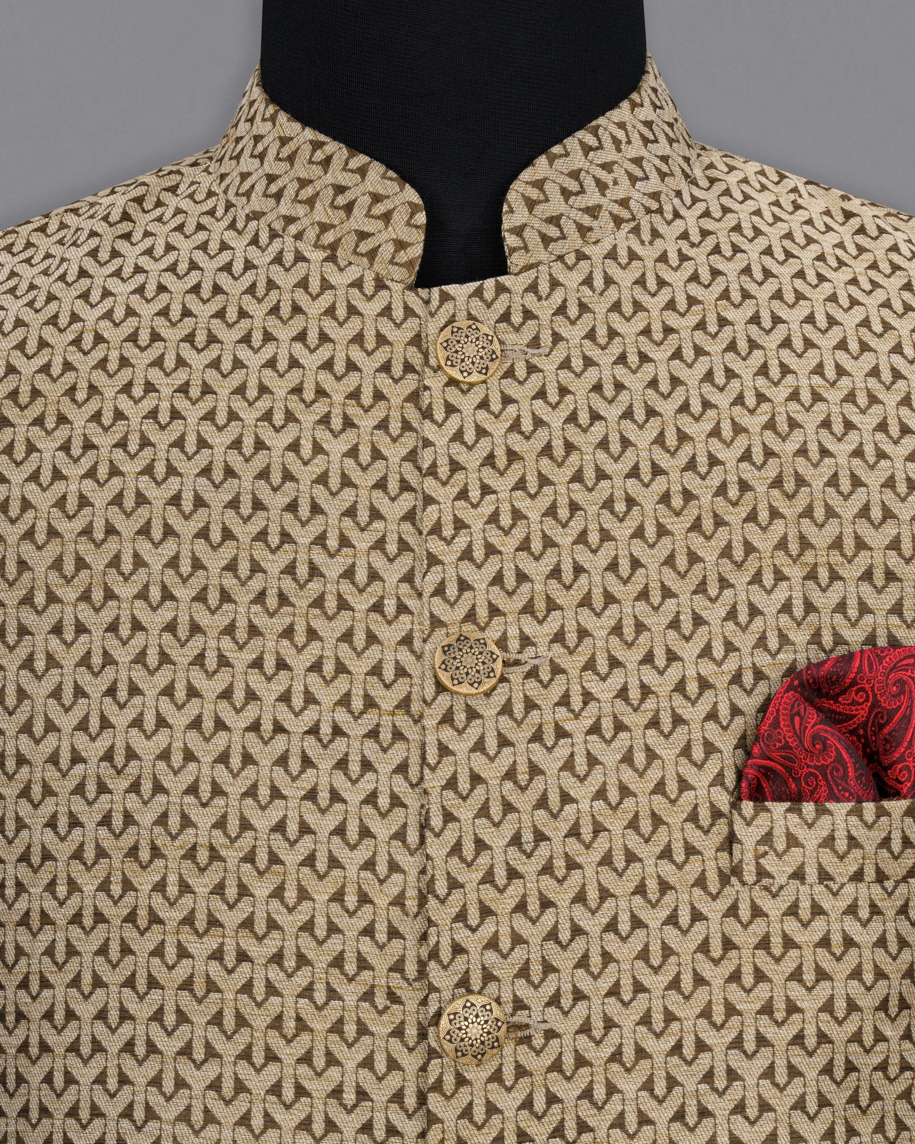 Shingle Fawn Brown and Sapling Beige Textured Nehru Jacket sold by French Crown product image thumbnail 5