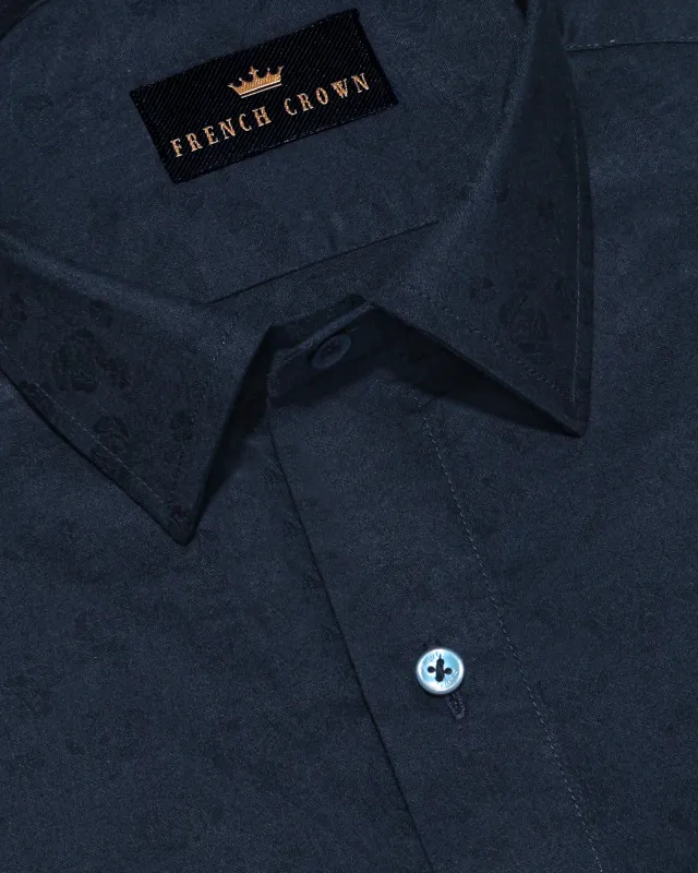 Blue Rose Jacquard Textured Silky Giza Cotton Evening SHIRT sold by French Crown