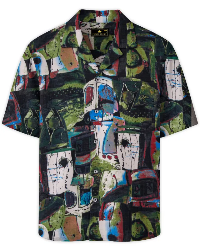 Moss Green and Clay Brown Abstract Printed Lightweight Oversized Premium Cotton Shirt sold by French Crown