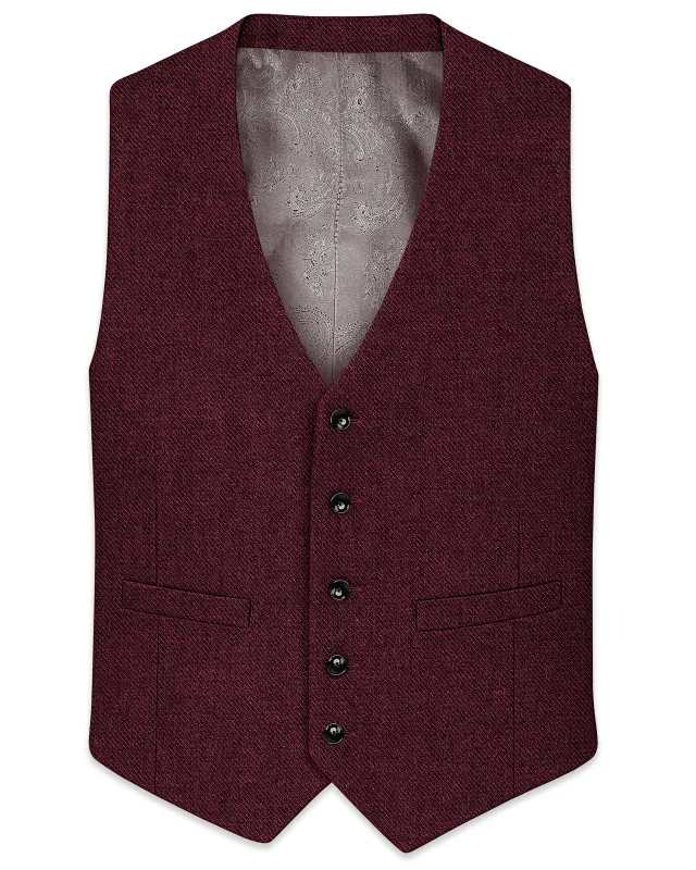 Burgvoro-Crated Maroon Textured Tweed Waistcoat sold by French Crown