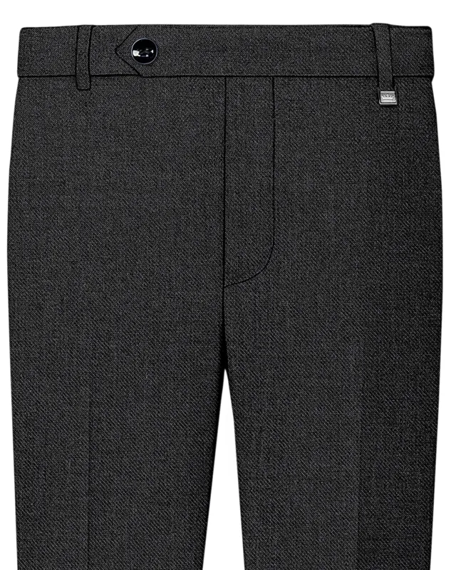 Metallo-Gunmetal Gray Textured Tweed Stretchable Waistband Pant sold by French Crown