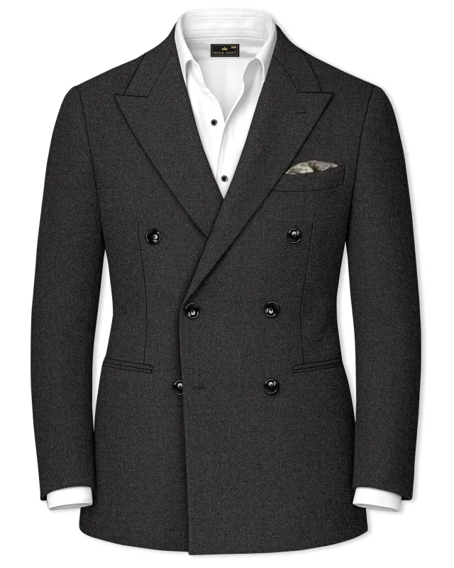 Metallo-Gunmetal Gray Textured Tweed Double Breasted Blazer sold by French Crown