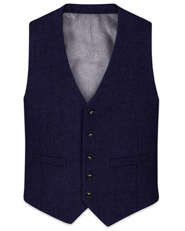 Bluvoro-Mirage Blue Textured Tweed Waistcoat made by French Crown