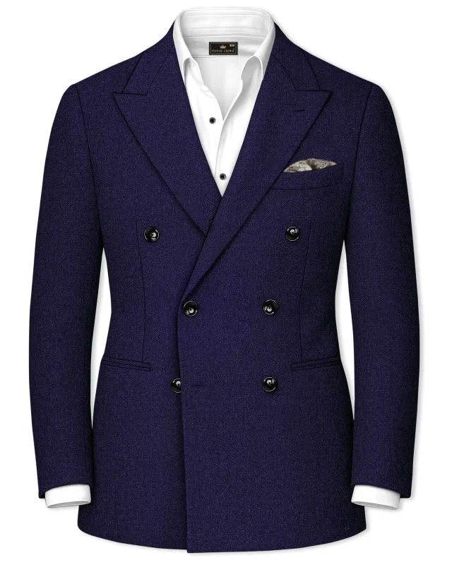Bluvoro-Mirage Blue Textured Tweed Double Breasted Blazer sold by French Crown