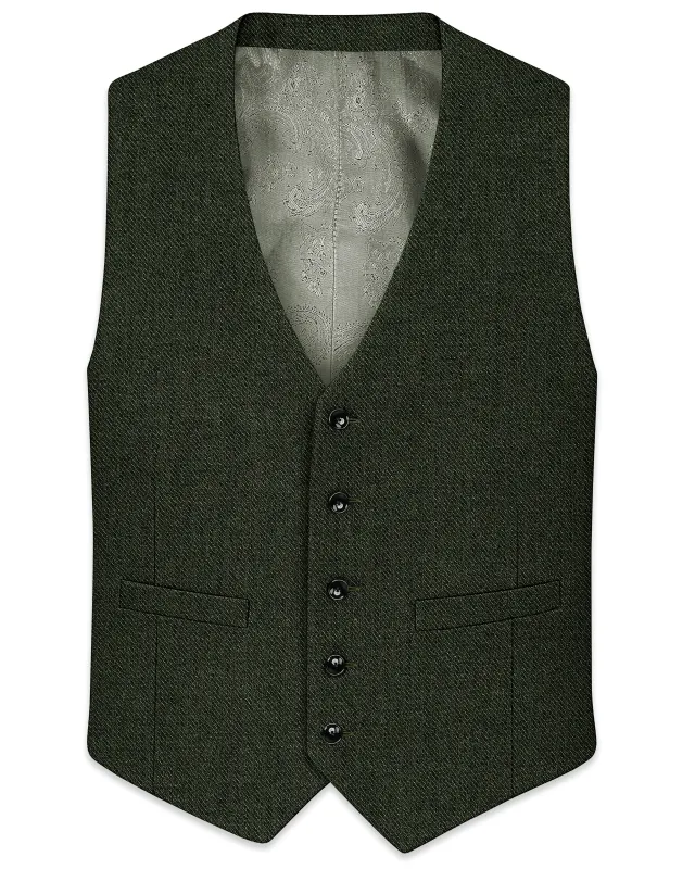 Olvoro-Rifle Green Textured Tweed Waistcoat sold by French Crown