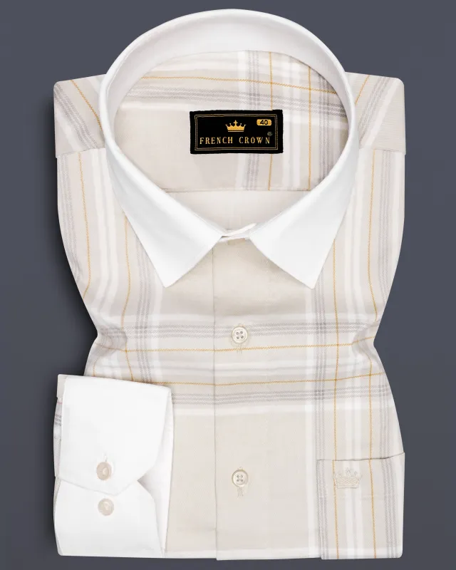 Velcrest-Mercury Cream Plaid Twill Premium Cotton Semi Dress Shirt sold by French Crown