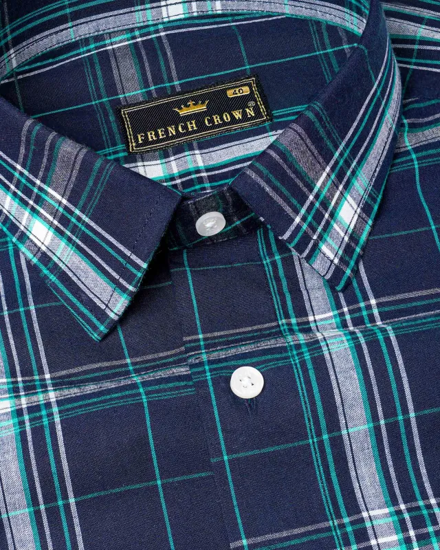 Rhino Blue Plaid Premium Cotton Shirt sold by French Crown