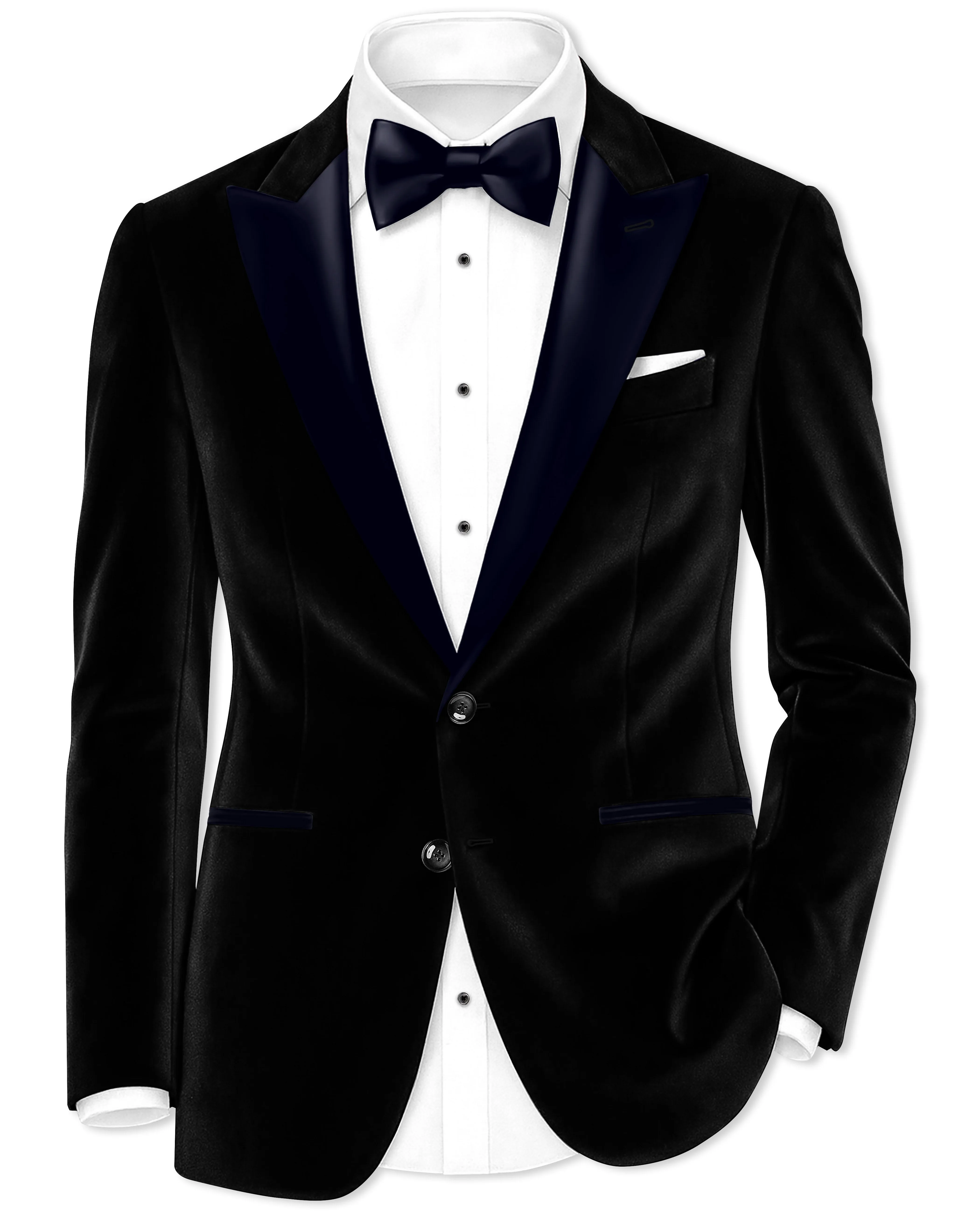 Jadevel-Jade Black With Blue Peak Lepal Velvet Tuxedo Blazer sold by French Crown