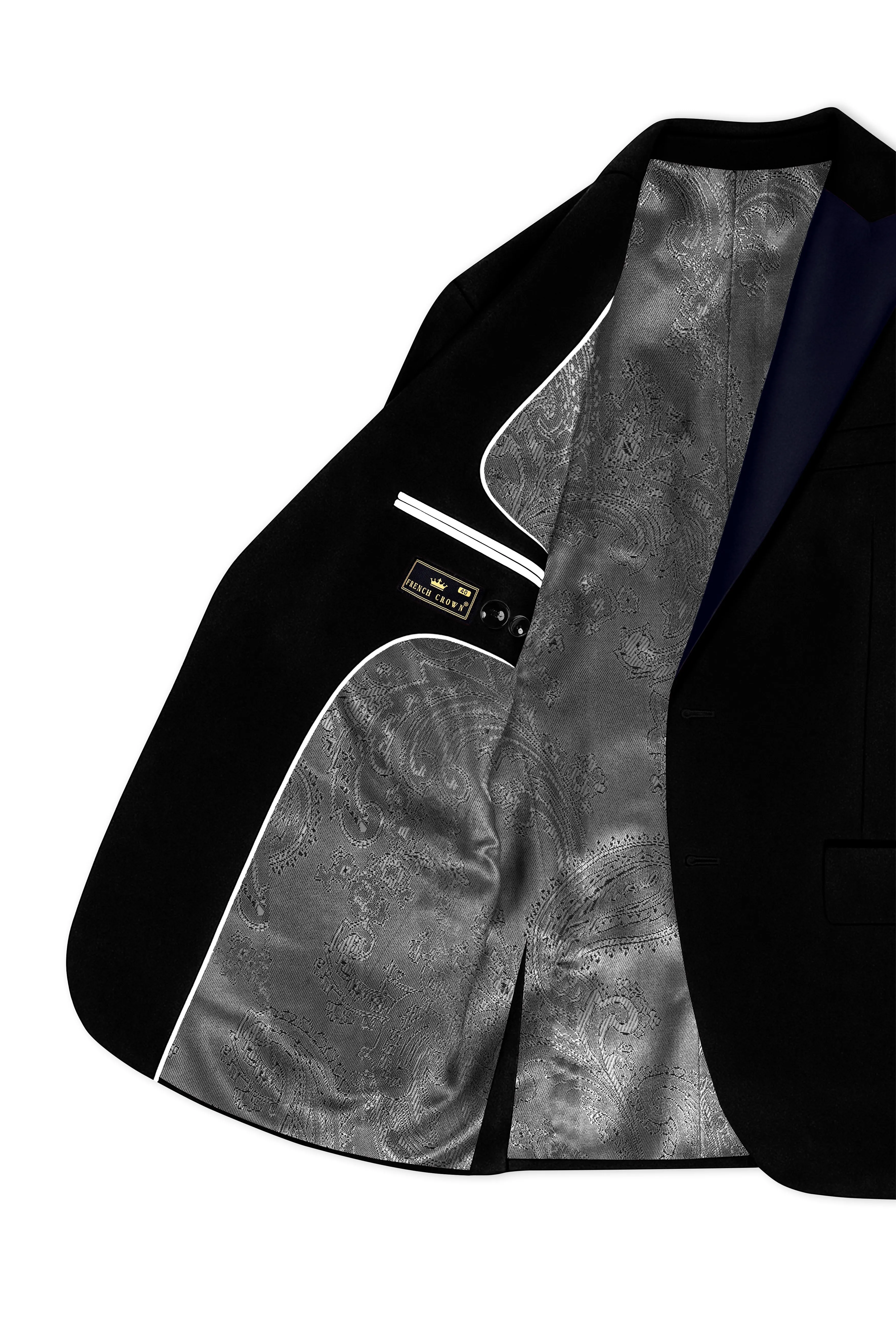 Jadevel-Jade Black With Blue Peak Lepal Velvet Tuxedo Blazer sold by French Crown product image thumbnail 5