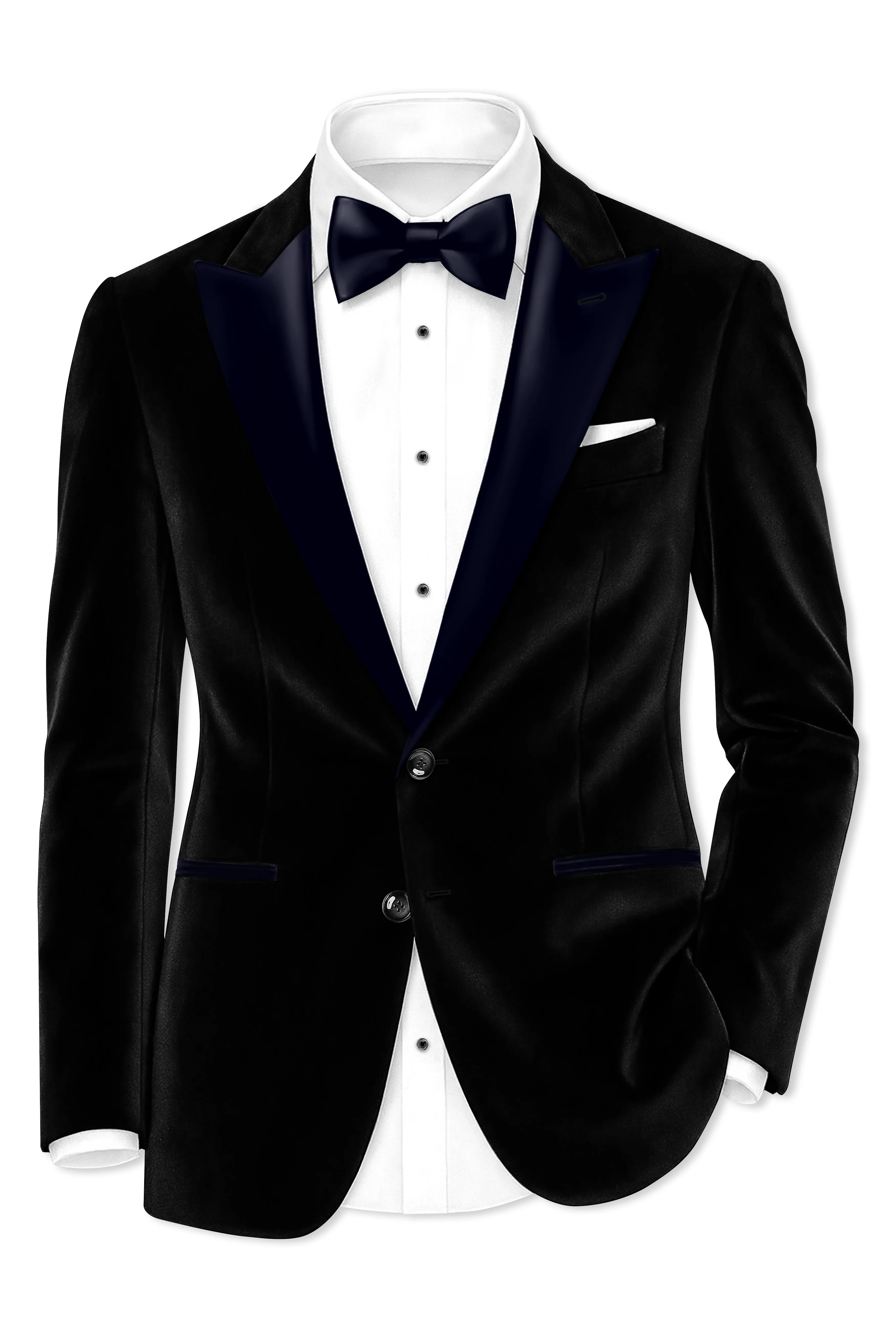 Jadevel-Jade Black With Blue Peak Lepal Velvet Tuxedo Blazer sold by French Crown product image thumbnail 2