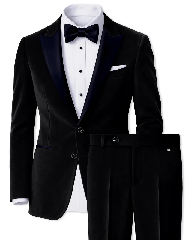 Jadevel-Jade Black With Blue Peak Lepal Velvet Tuxedo Suit made by French Crown