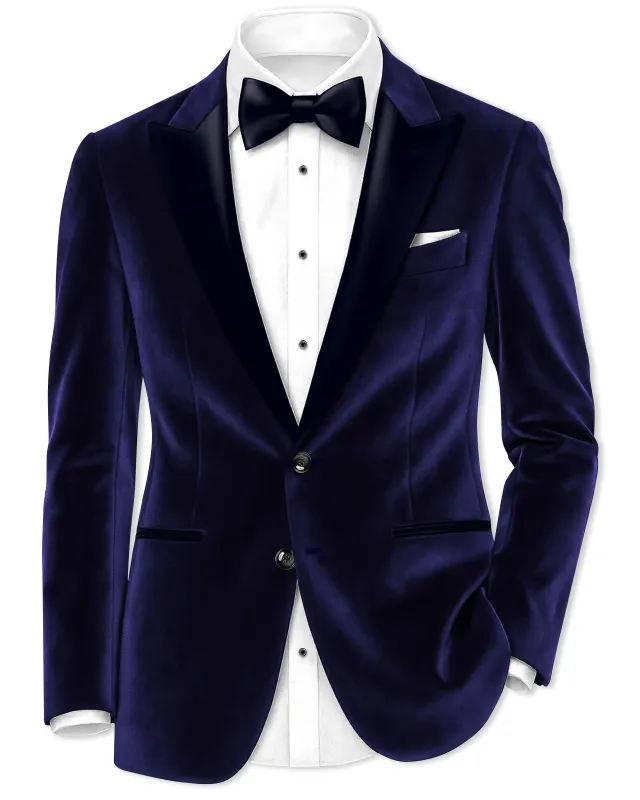 Azurion-Royal Blue With Blue Peak Lepal Velvet Tuxedo Blazer made by French Crown