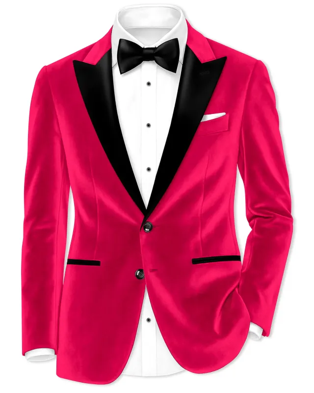 Shivelle-Shiraz Pink Velvet Peak Lapel Tuxedo Blazer sold by French Crown