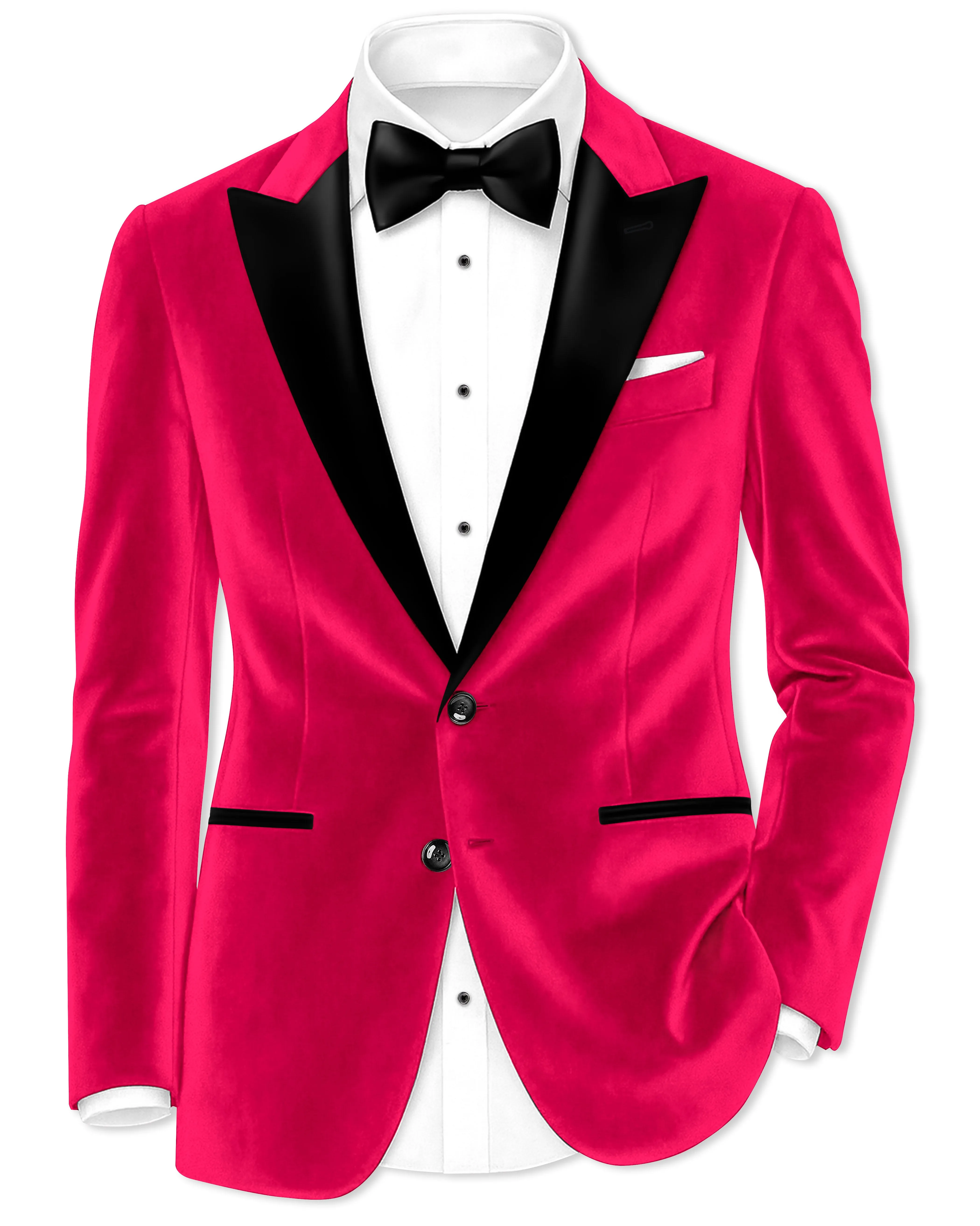 Shivelle-Shiraz Pink Velvet Peak Lapel Tuxedo Blazer sold by French Crown