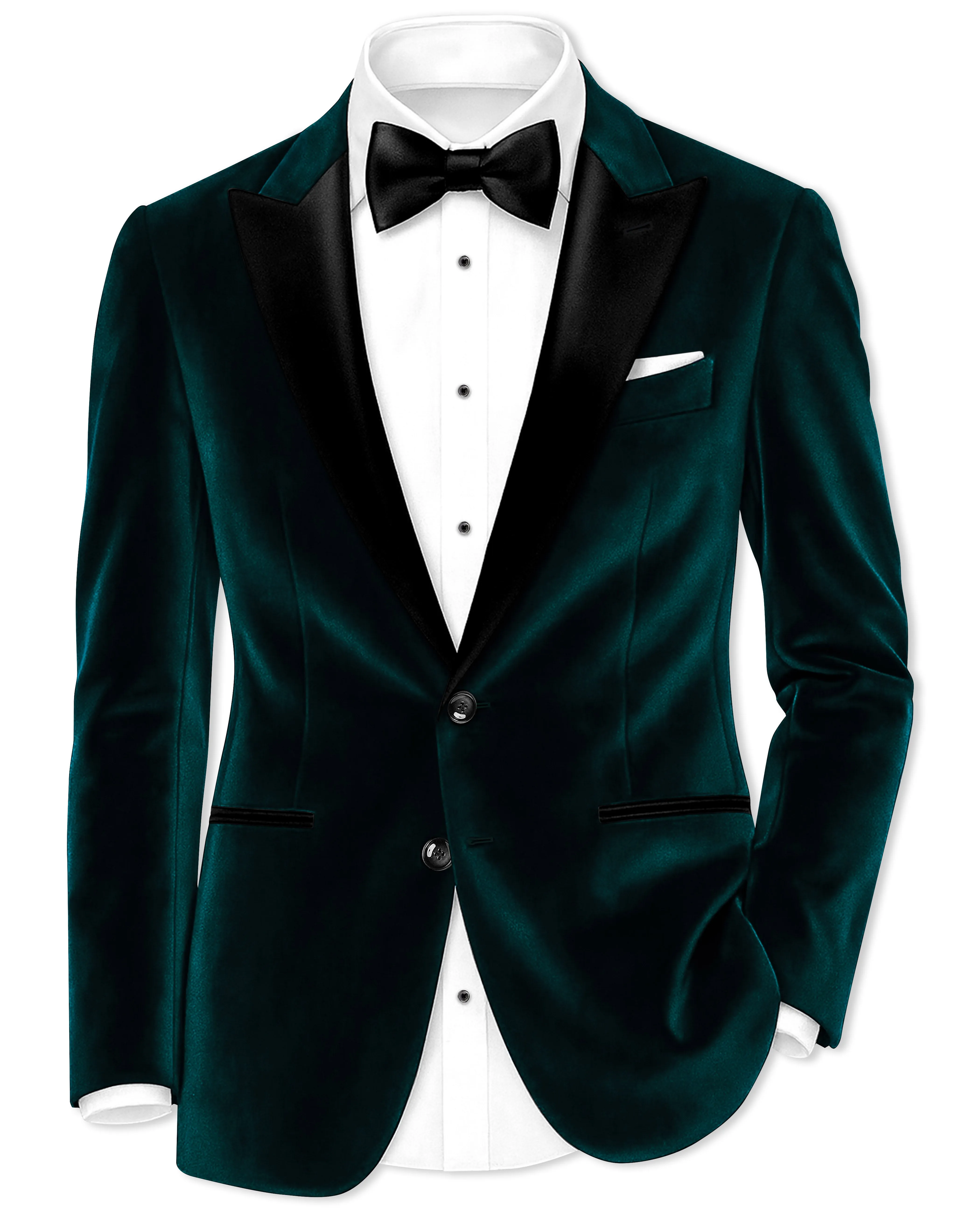 Emerivell-Burnham Green Velvet Peak Lapel Tuxedo Blazer sold by French Crown