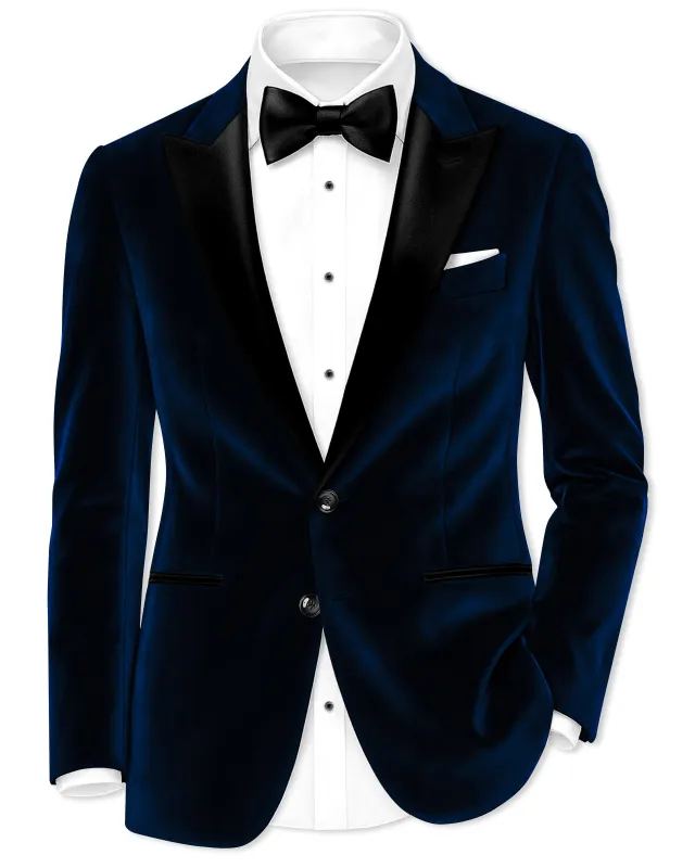 Noctivell-Cinder Blue Velvet Peak Lapel Tuxedo Blazer sold by French Crown