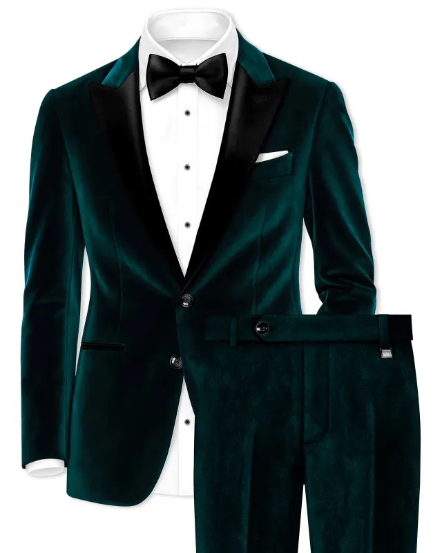 Emerivell-Burnham Green Velvet Peak Lapel Tuxedo Suit sold by French Crown