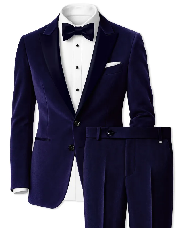 Azurion-Royal Blue With Blue Peak Lepal Velvet Tuxedo Suit sold by French Crown