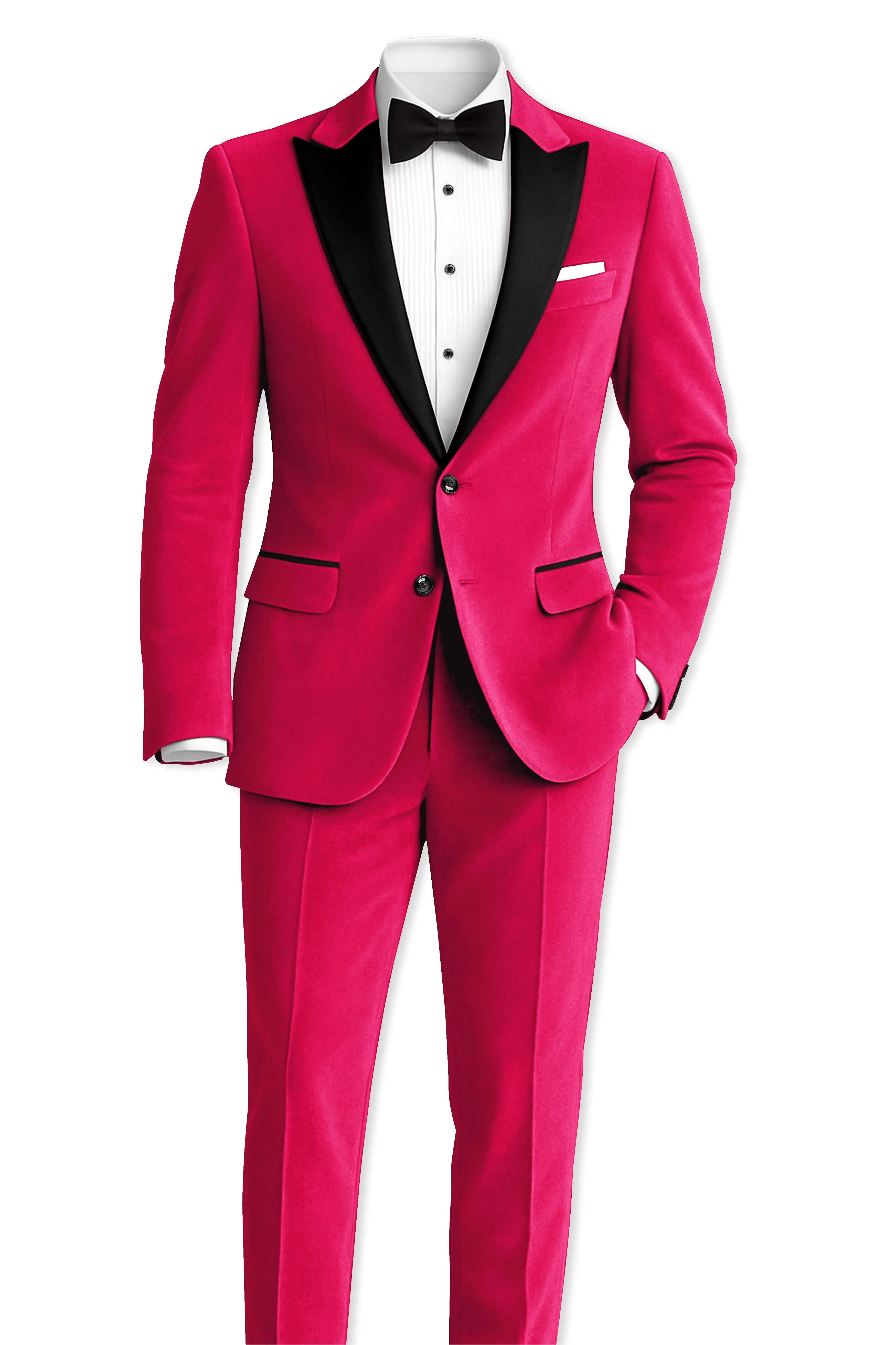 Shivelle-Shiraz Pink Velvet Peak Lapel Tuxedo Suit sold by French Crown product image thumbnail 4