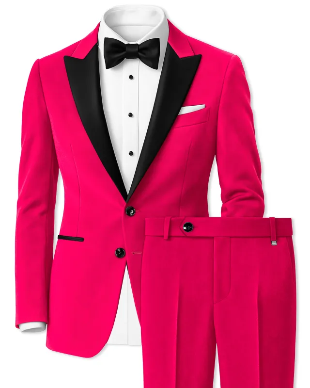 Shivelle-Shiraz Pink Velvet Peak Lapel Tuxedo Suit sold by French Crown
