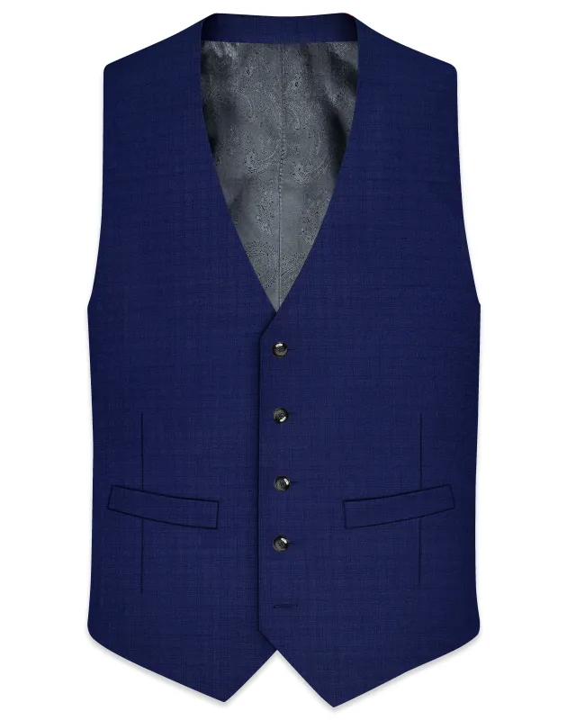 Cloud Burst Blue Wool Rich Waistcoat sold by French Crown