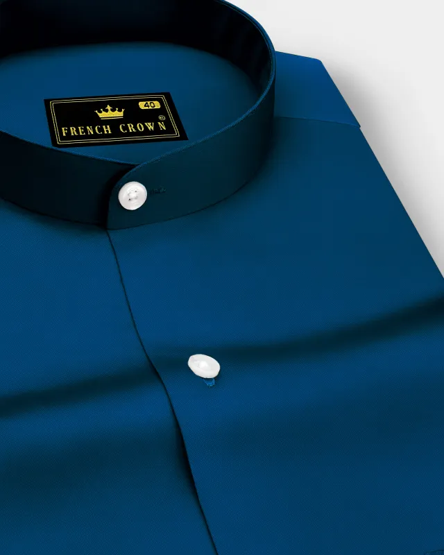 Aureblu-Prussian Blue Subtle Sheen Super Soft Premium Cotton Mandarin Shirt sold by French Crown