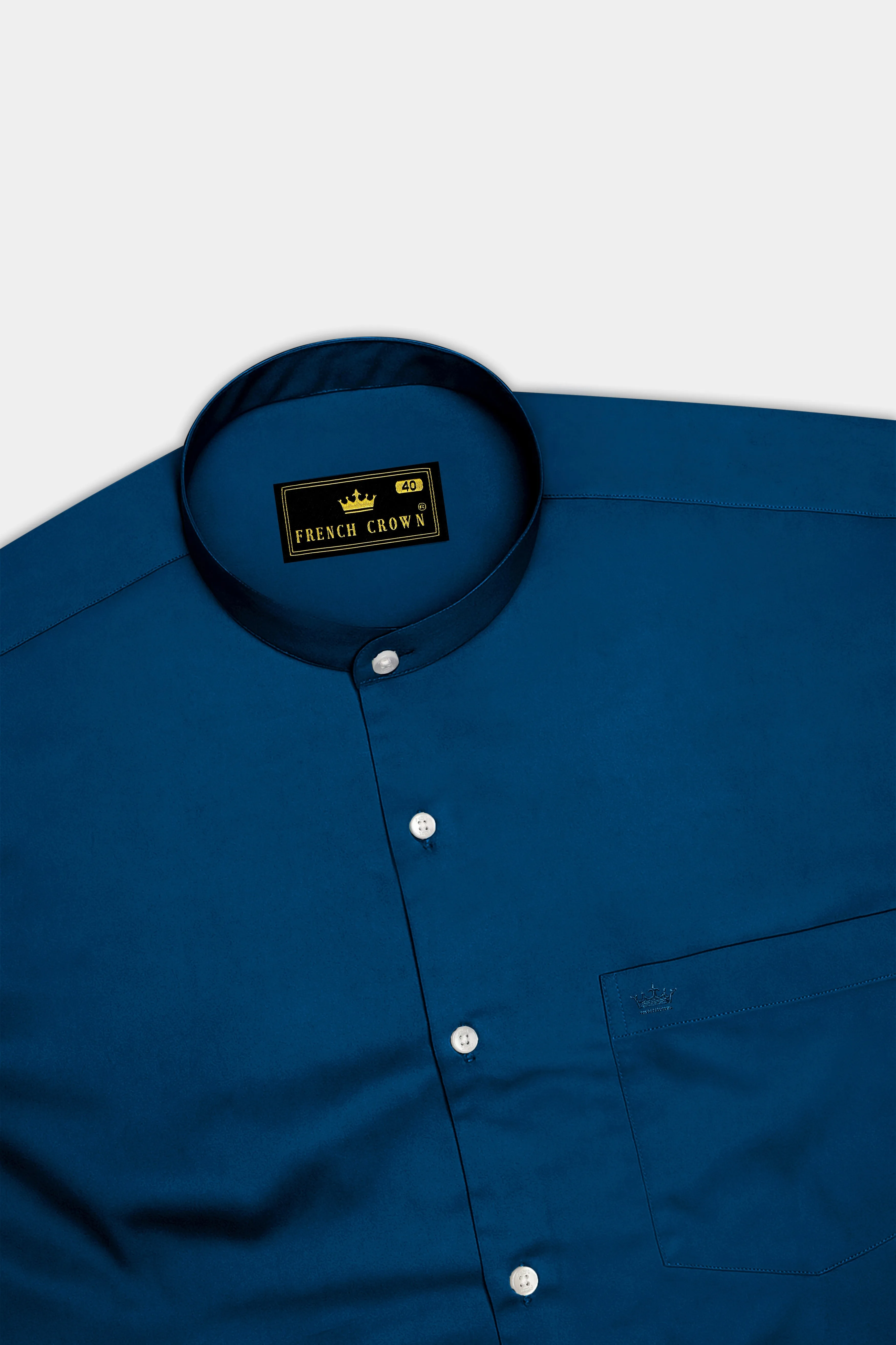 Aureblu-Prussian Blue Subtle Sheen Super Soft Premium Cotton Mandarin Shirt sold by French Crown product image thumbnail 5