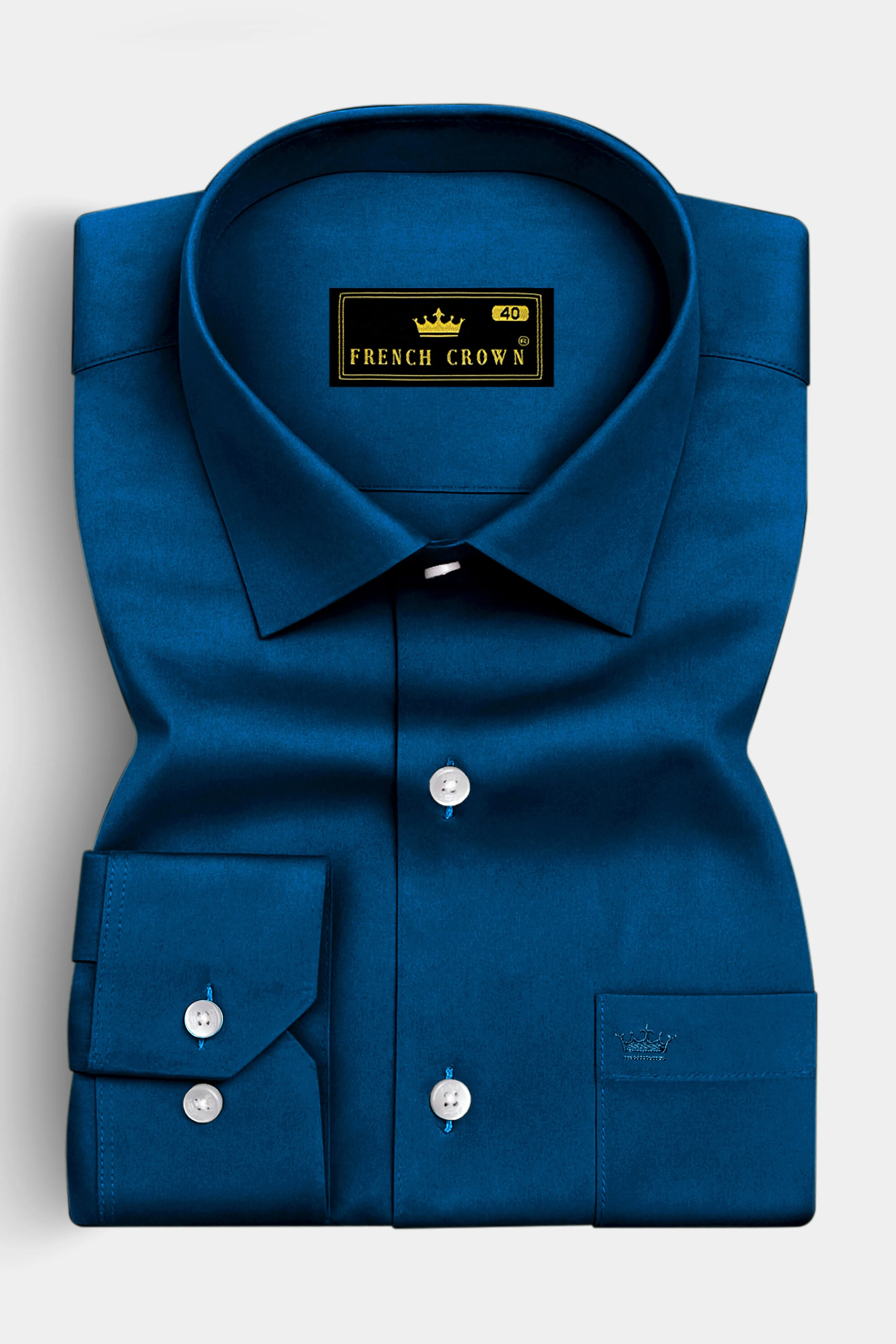 Aureblu-Prussian Blue Subtle Sheen Super Soft Premium Cotton Dress Shirt sold by French Crown product image thumbnail 4